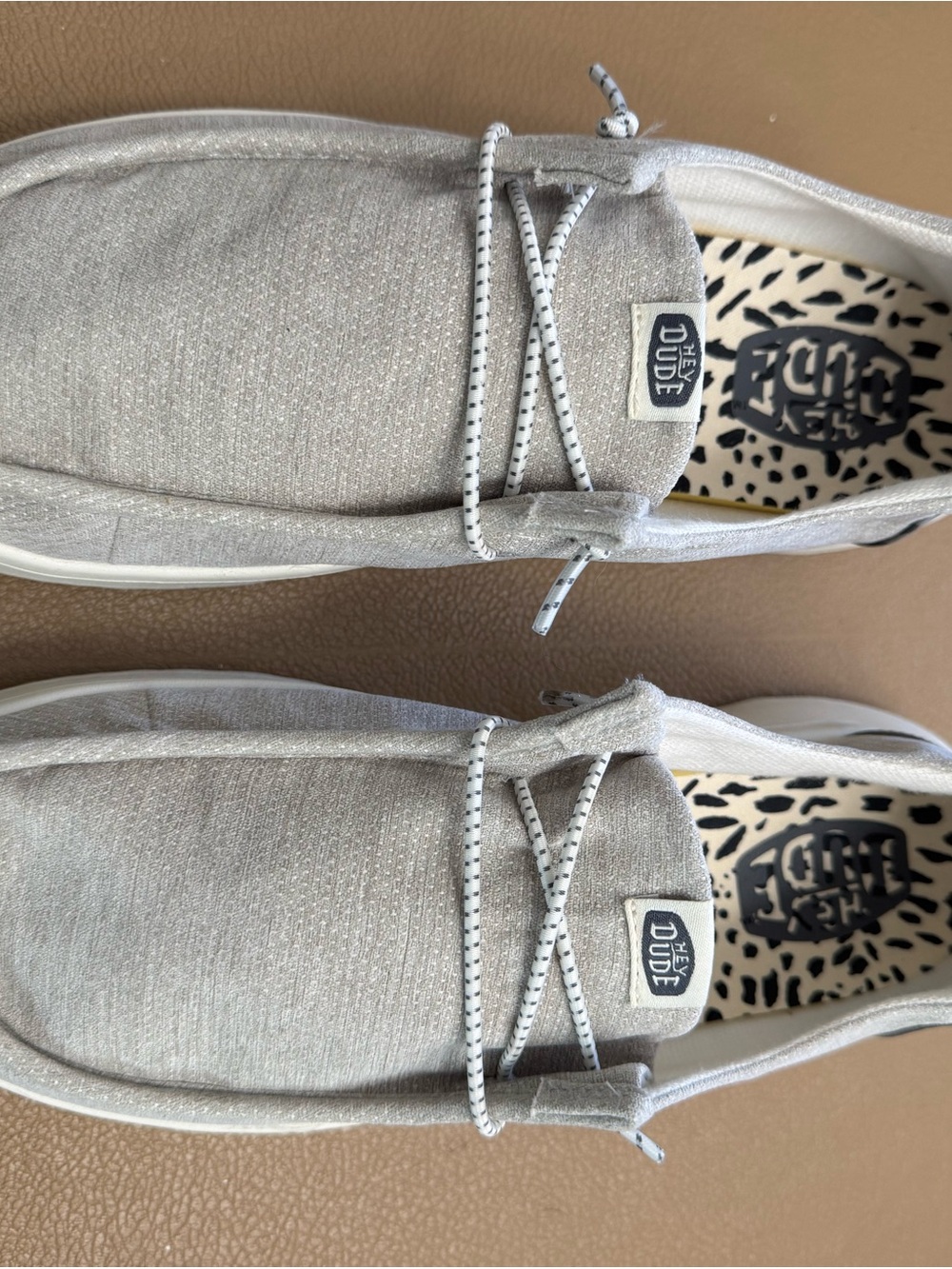 Hey Dude Women's Wendy Peak Slip-On Sneakers in Light Gray with Leopard Heel - Picture 9 of 9